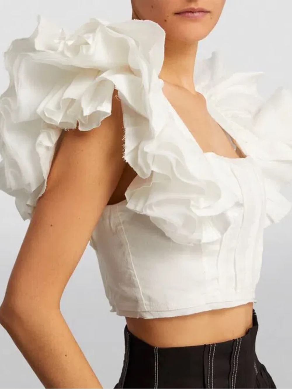Sofie The Label Ruffle Sleeve Square Neck Crop Top - Picture 7 of 17